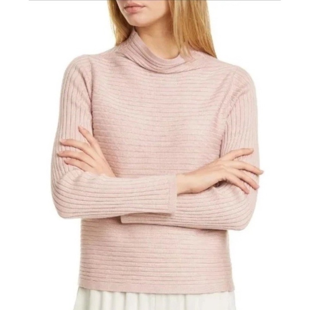 Eileen Fisher Pink Ribbed Mock Neck SweaterMerino Wool Italian Yarn Size XS/TP